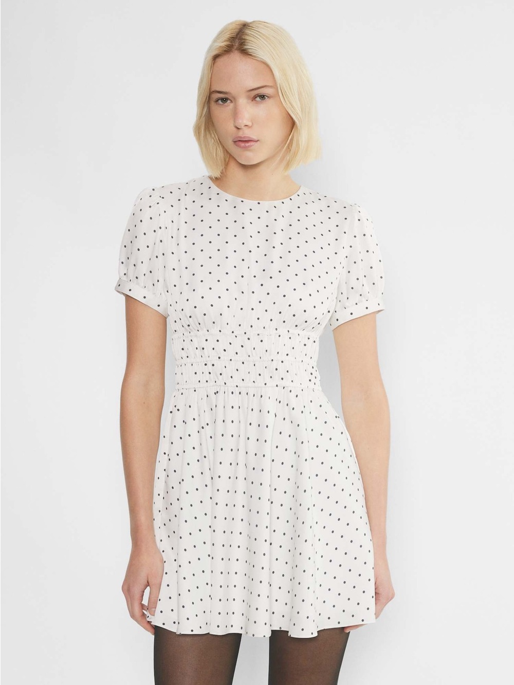 Sunday Best White Mini Dress with Black Polka Dots